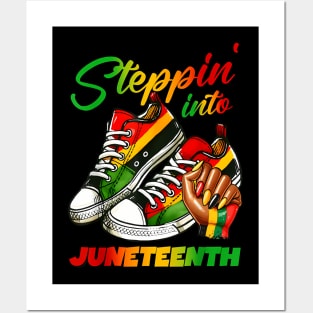 Stepping Into Juneteenth Afro Woman Black Girls Sneakers Men Posters and Art